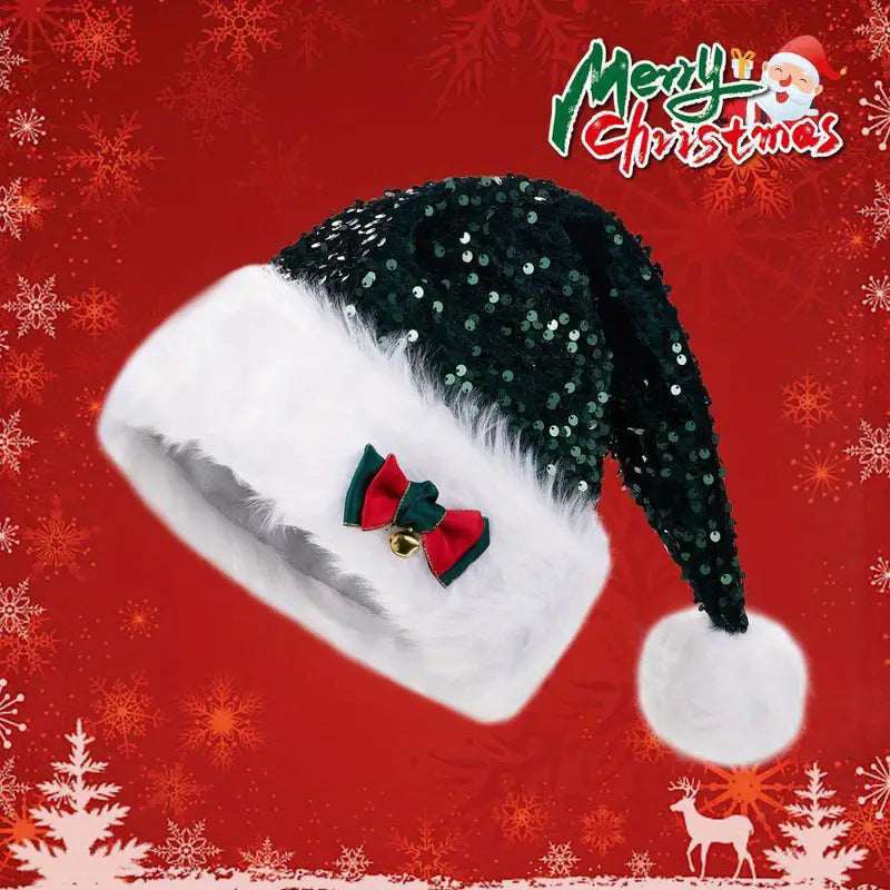 Christmas Hat With Red Sequins And Bow Design - Plush Hat - Elevra