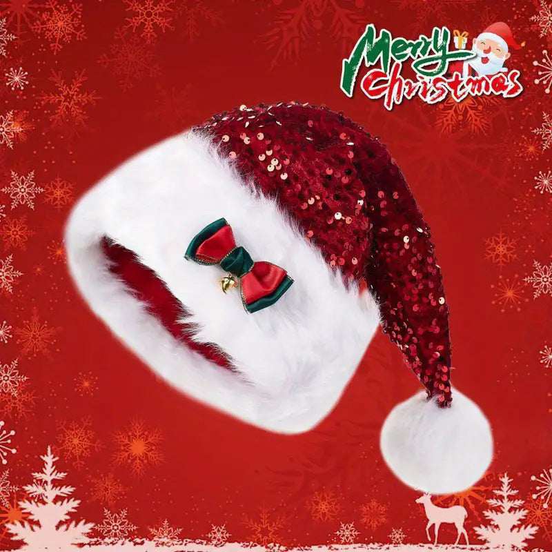 Christmas Hat With Red Sequins And Bow Design - Plush Hat - Elevra
