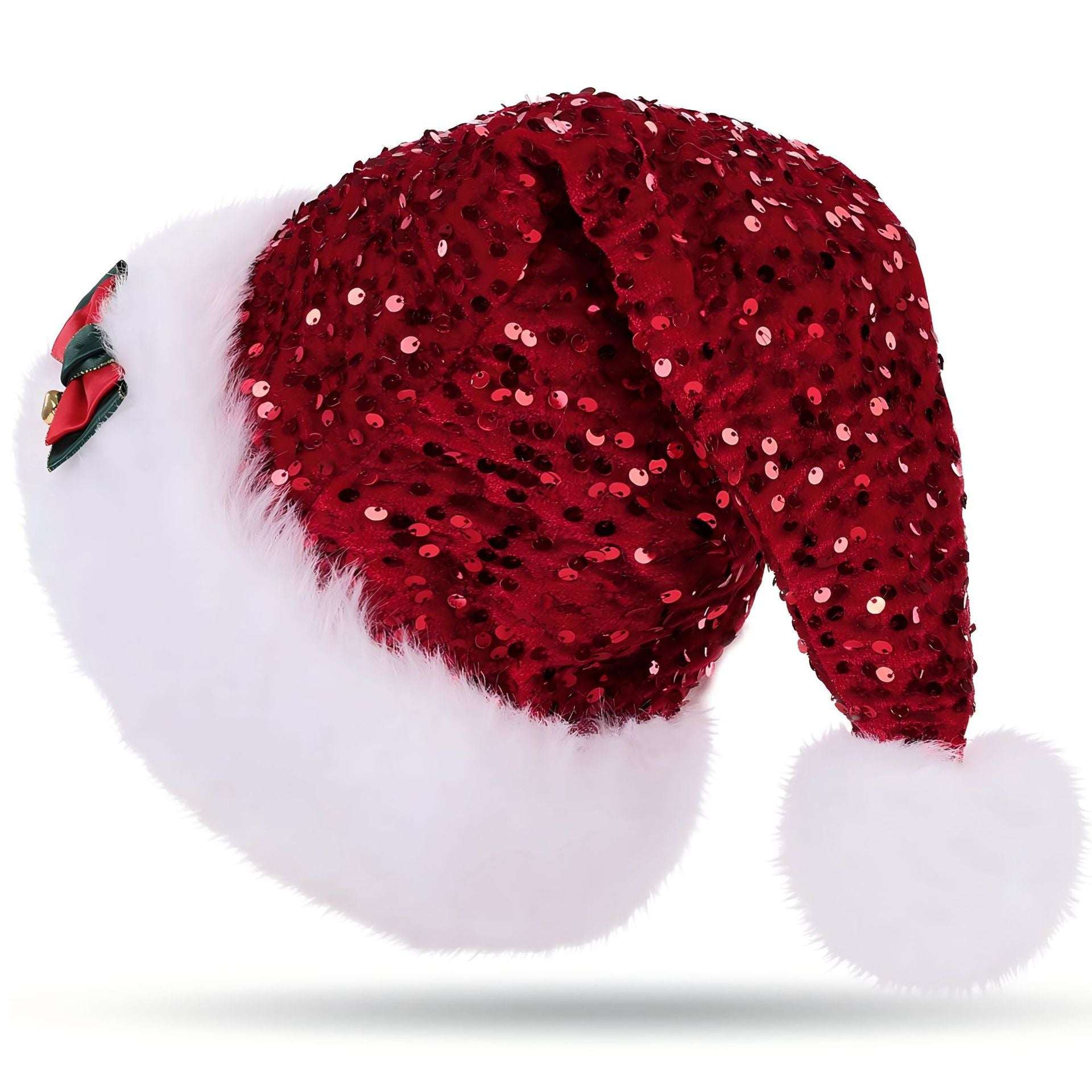Christmas Hat With Red Sequins And Bow Design - Plush Hat - Elevra