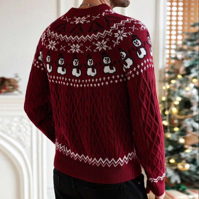 Christmas Retro Round - neck Cable Knit Sweater - Elevra