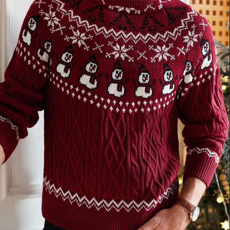 Christmas Retro Round - neck Cable Knit Sweater - Elevra