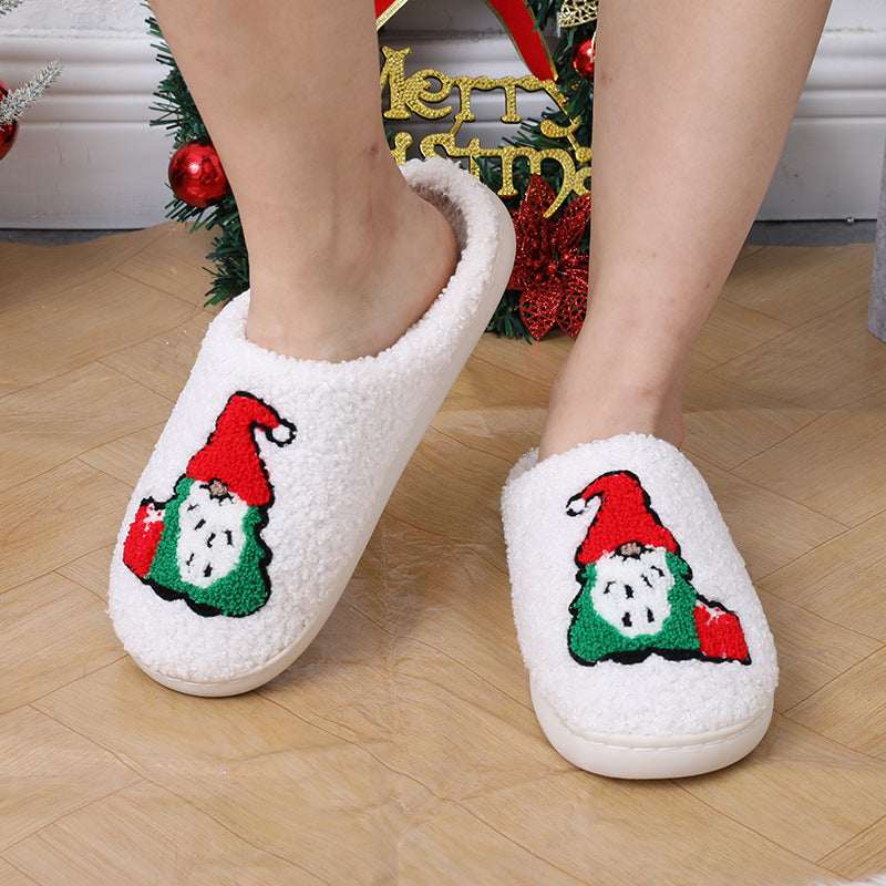 Cute Cartoon Santa Claus Home Slippers Couple Indoor Floor Bedroom Slipper Christmas Warm Shoes Women Men - Elevra