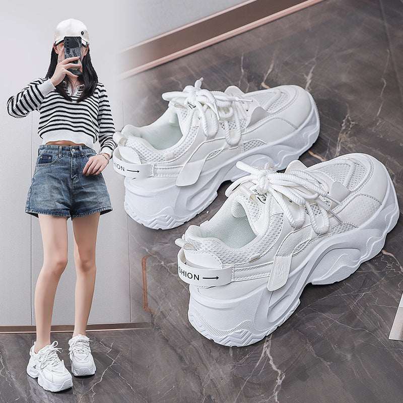 Dad Shoes Student All - matching Height Increasing White Casual Sneaker - Elevra