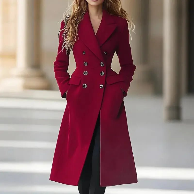 Double Breasted Long Women's Coat Fashion Reversible Woolen Jacket - Elevra
