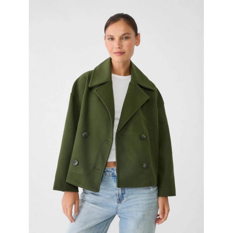 Ins Double - breasted Lapel Blazer Jacket Fashion Loose Woolen Short Coat Elegant Commuting Women's Clothing - Elevra