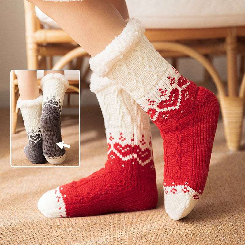 Love Knitted Plush Floor Socks Winter Warm Non - slip Carpet Socks Christmas Home Women - Elevra