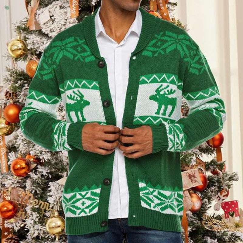 Men's Christmas Jacquard Sweater Button Cardigan Sweater Coat - Elevra