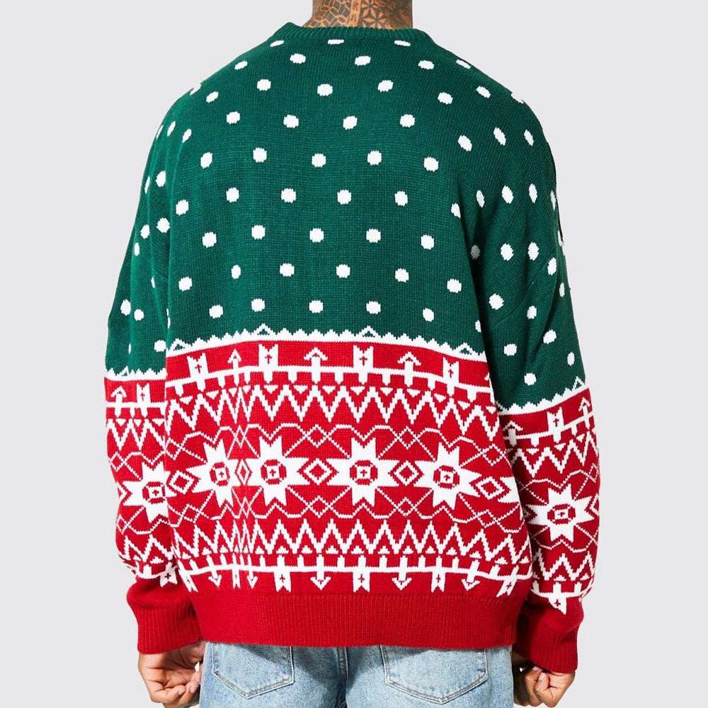 Men's New Fashion Knitted Jacquard Loose Round Neck Pullover Sweater For Autumn And Winter And Christmas - Elevra