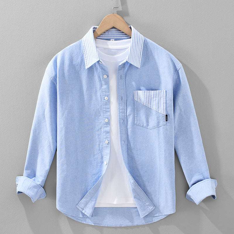 Oxford Check Shirt - Casual Cotton Blend Men's Button Down Long Sleeve Top - Elevra