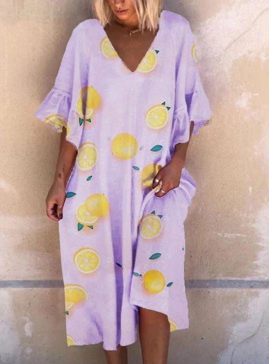 Printed short - sleeved midi dress - Elevra