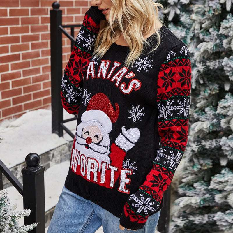 Santa Crew Neck Knit Sweater – Festive Holiday Pullover - Elevra