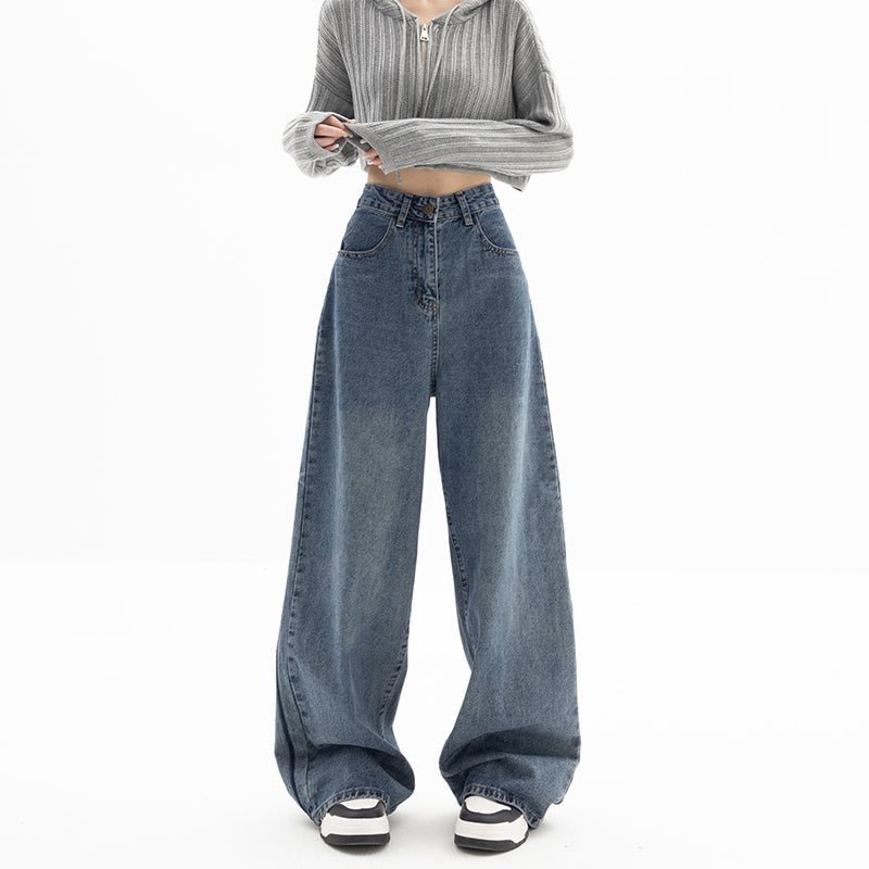 Straight Tube Loose Wide Leg Pants Blue Jeans Woman - Elevra