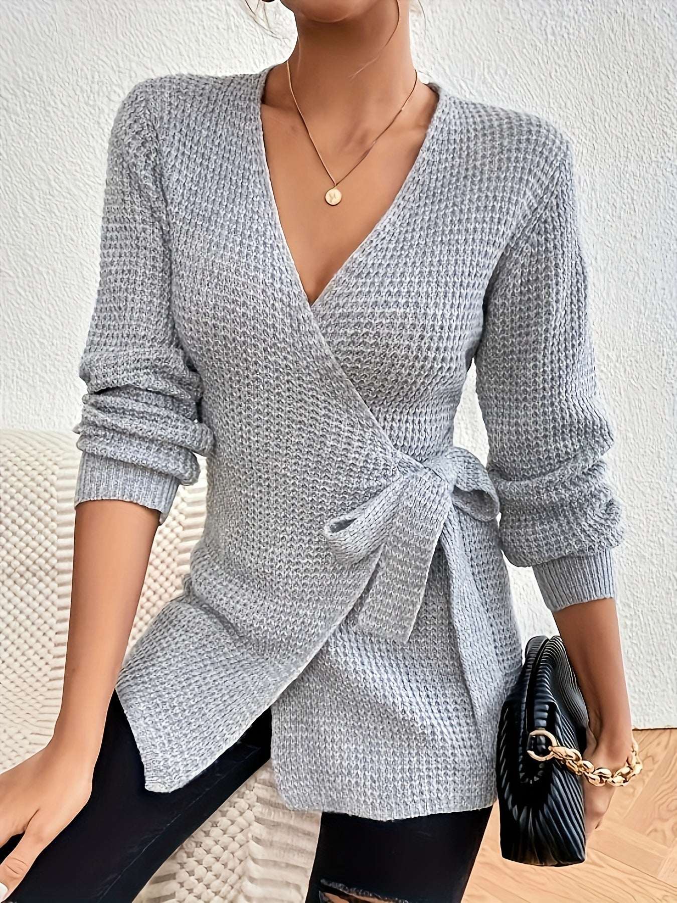 All - match Commute Knitted Lace - up Sweater - Elevra