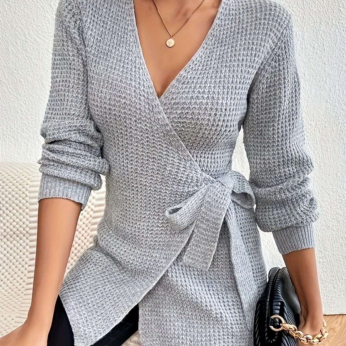 All - match Commute Knitted Lace - up Sweater - Elevra