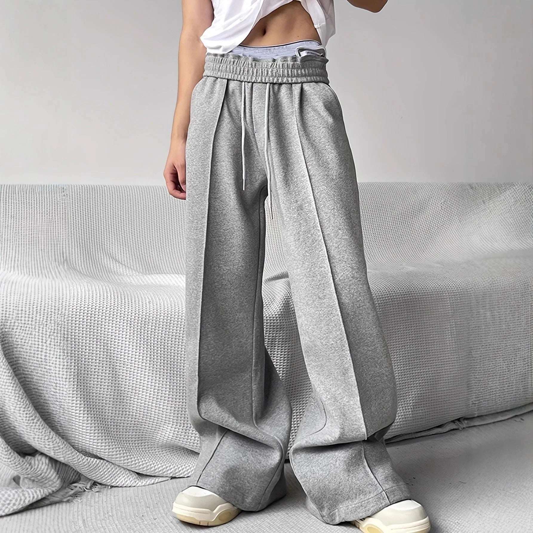 Autumn And Winter Loose Straight Drooping Pants Mid - waisted Figure Flattering Sports Style - Elevra