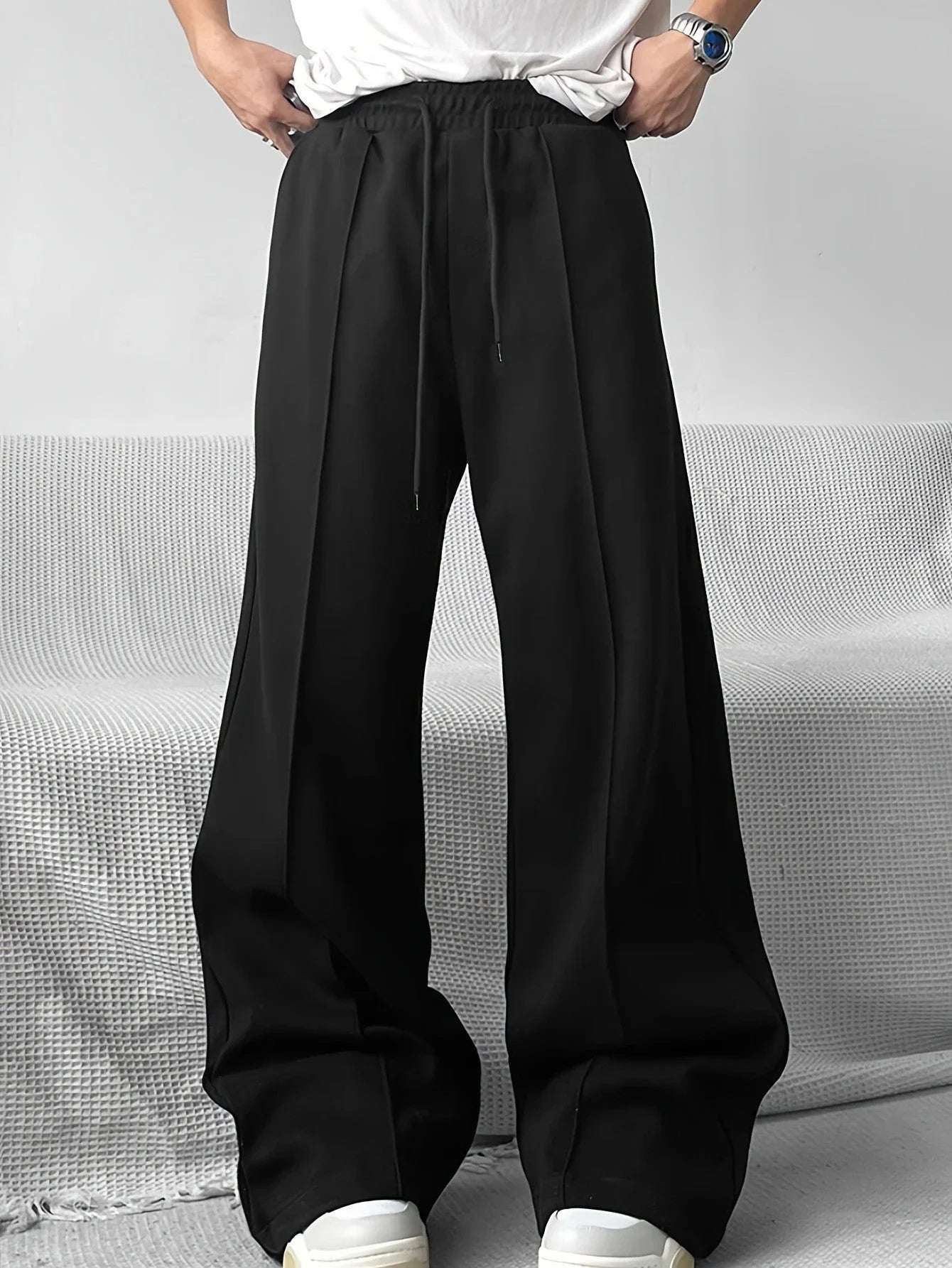 Autumn And Winter Loose Straight Drooping Pants Mid - waisted Figure Flattering Sports Style - Elevra