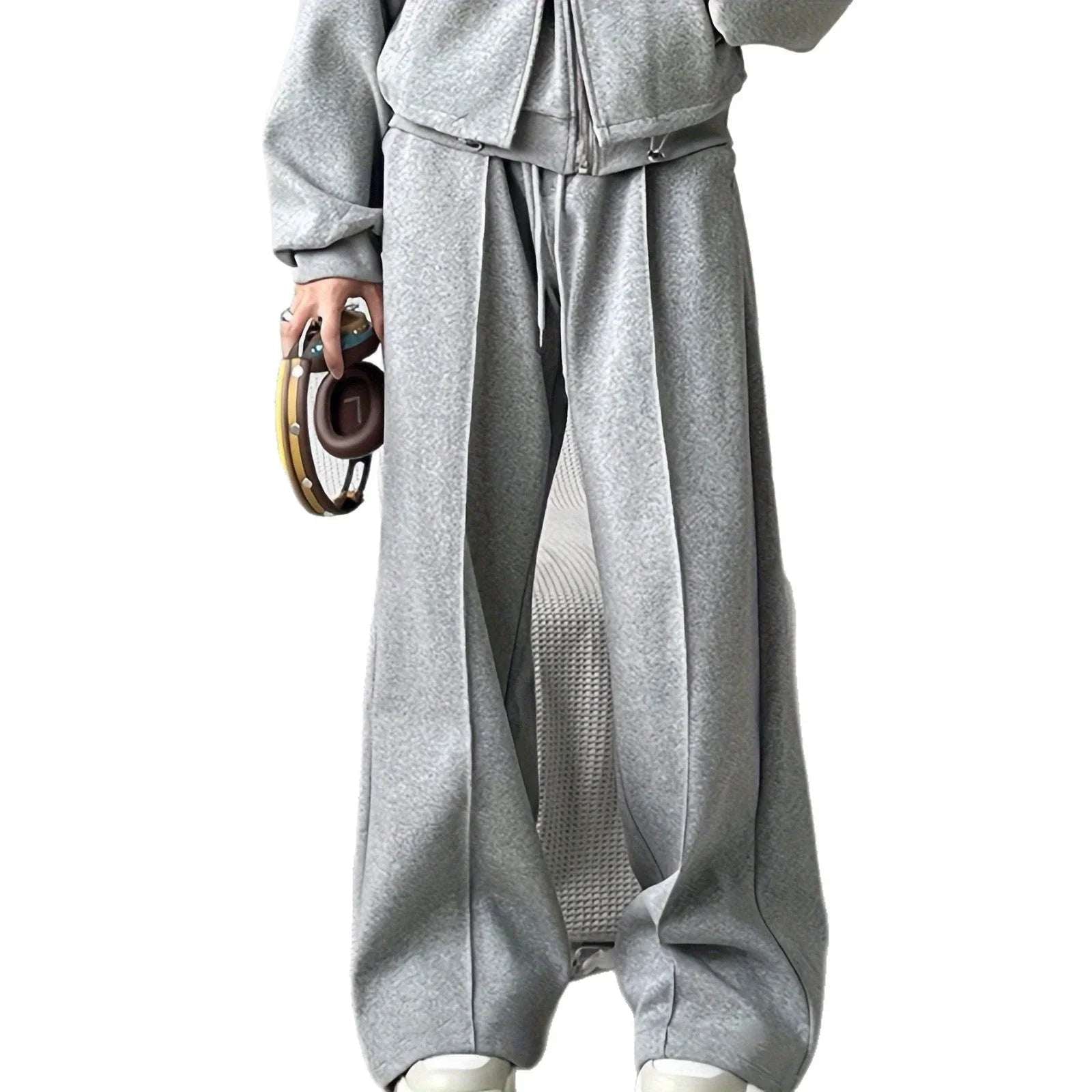 Autumn And Winter Loose Straight Drooping Pants Mid - waisted Figure Flattering Sports Style - Elevra