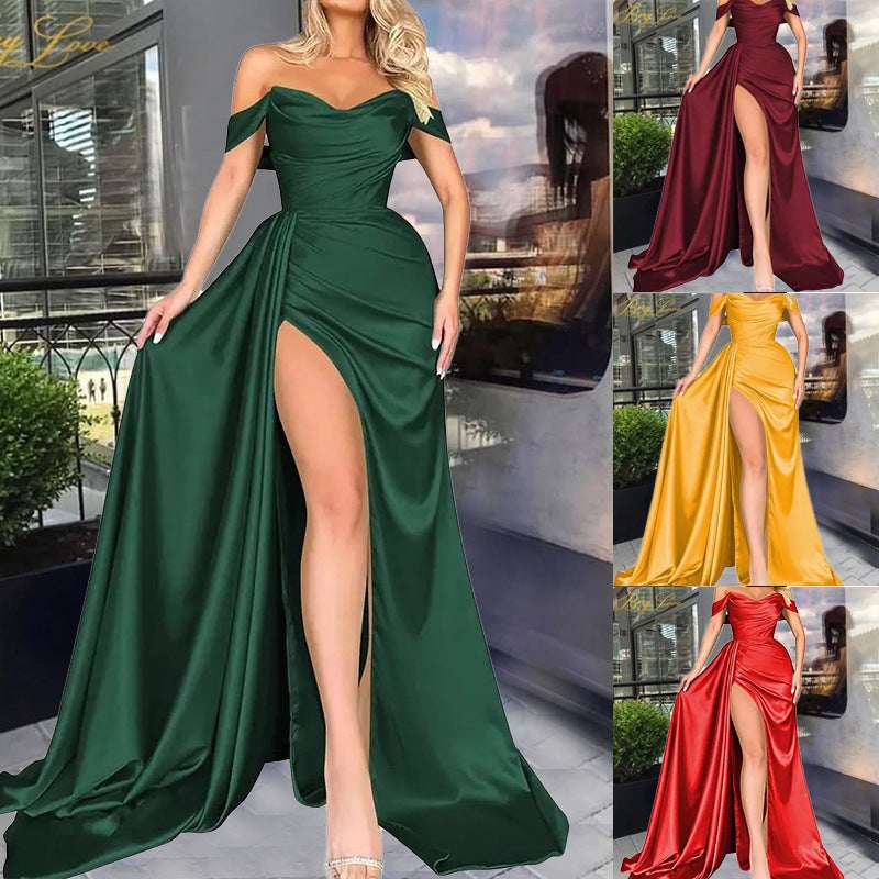 Banquet High Slit Sexy Host Off - shoulder Slimming Party Evening Dress - Elevra
