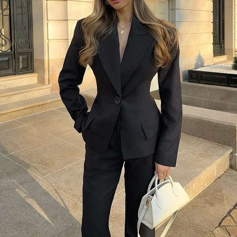 Black Blazer Straight Trousers Two - piece Suit - Elevra