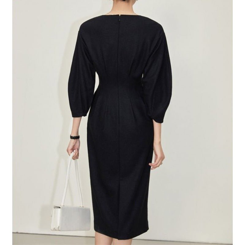 Black Female Temperament V - neck Black Dress Female - Elevra