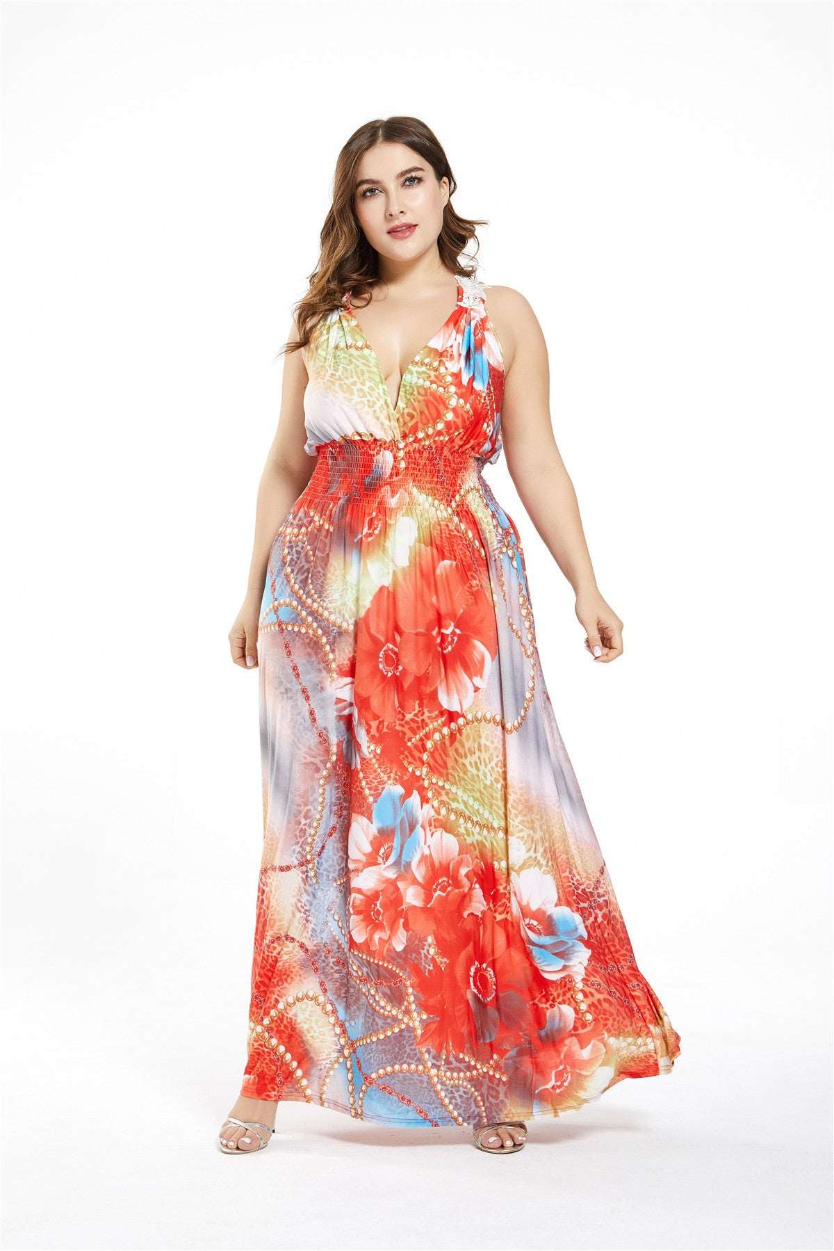 Bohemian Holiday Dress Ice Soft Silk V - neck Maxi Skirt - Elevra