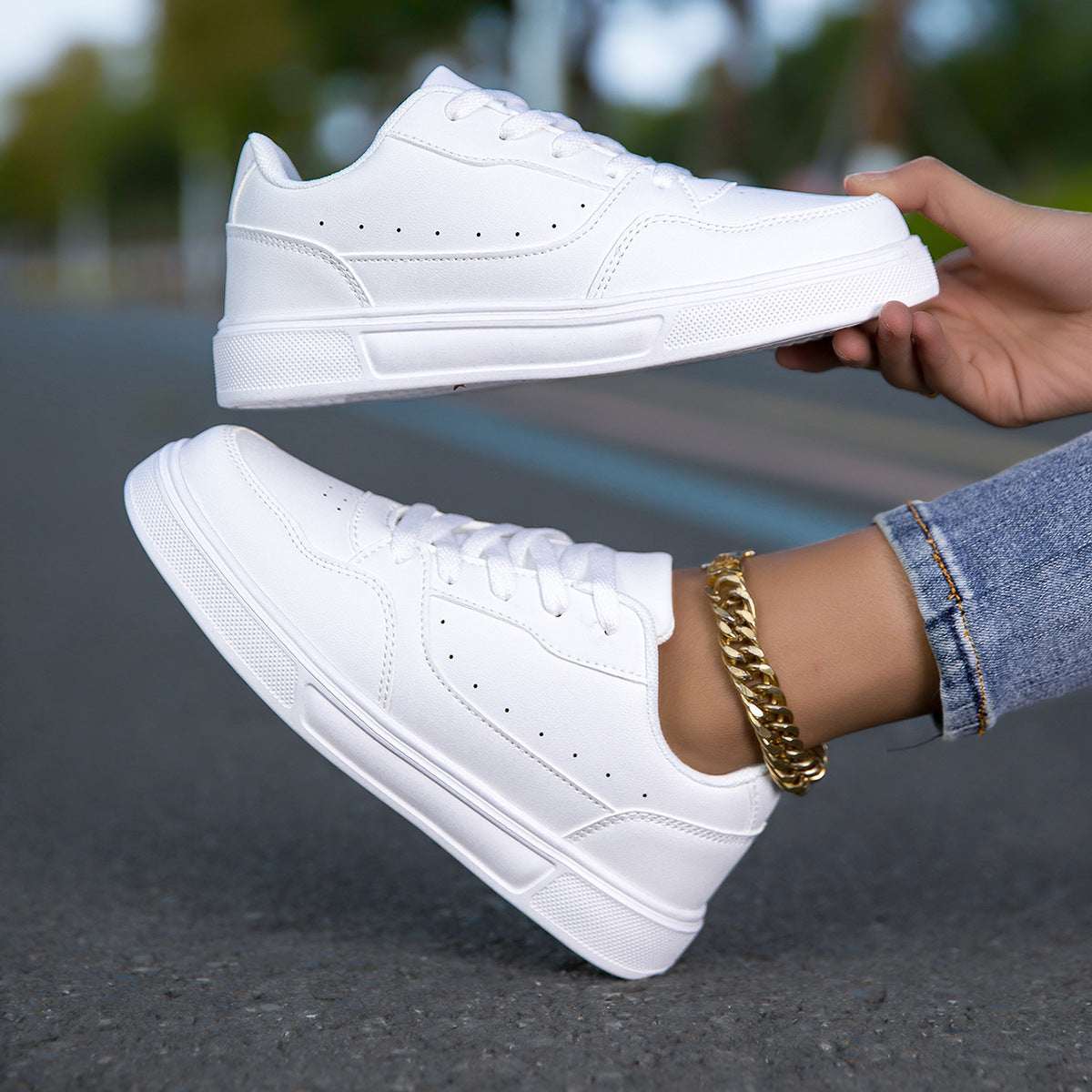 Breathable White Korean Casual Sneaker Breathable - Elevra