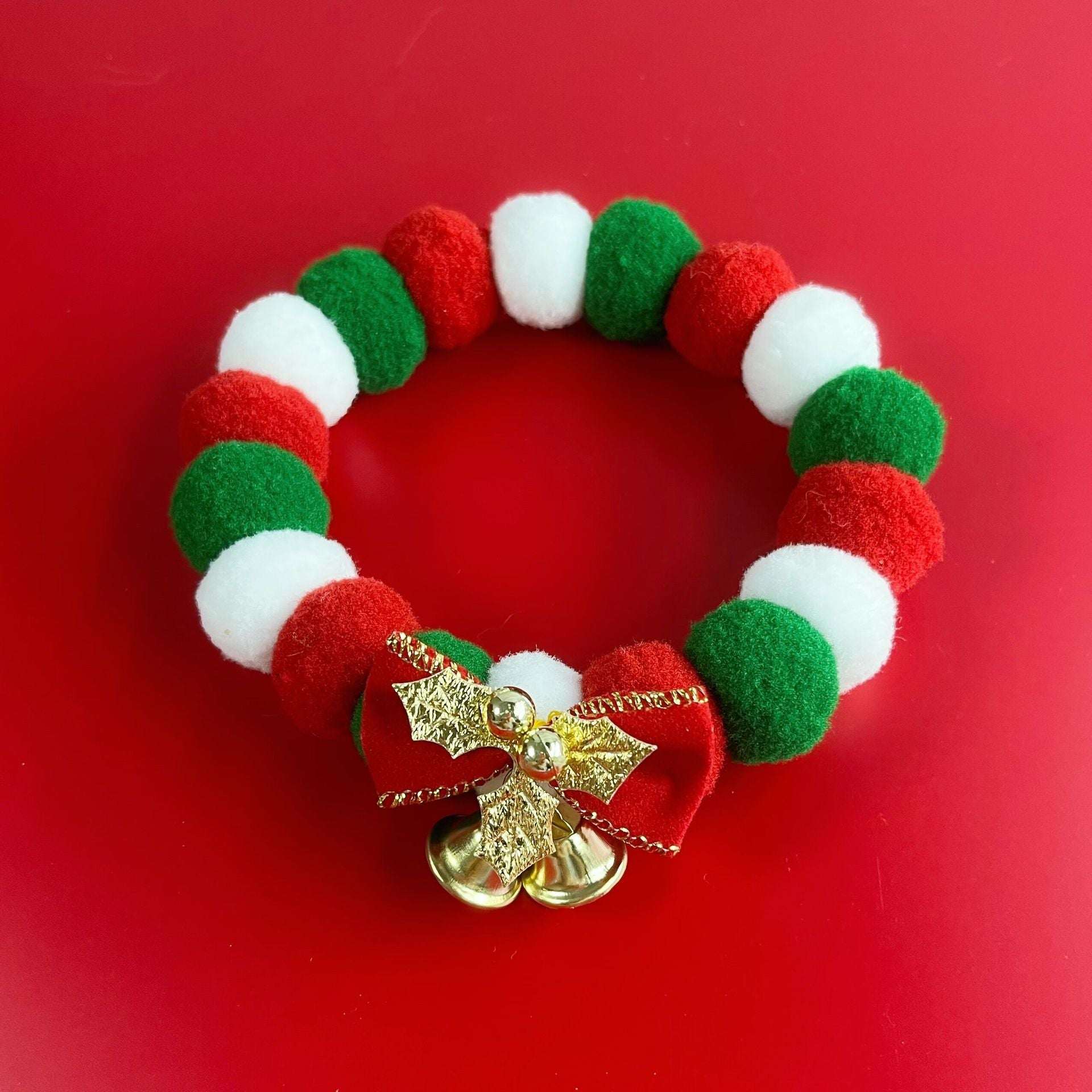 Christmas Cute Dog Cat Plush Ball Necklace Soft Elasticity Collar Pet Neck Accessories Dog Christmas Collar With Bow - Elevra