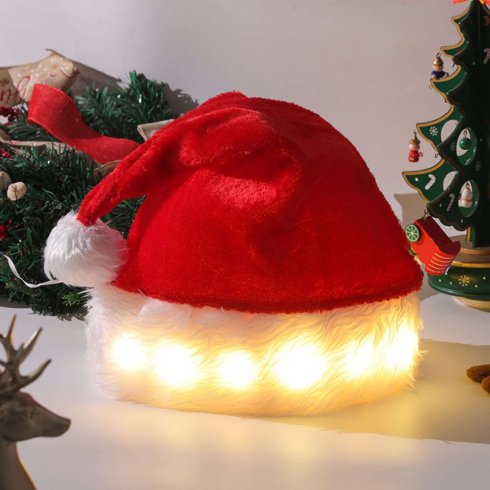 Christmas Hat LED Light Plush - Festive Holiday Fun - Elevra