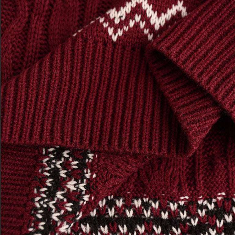 Christmas Retro Round - neck Cable Knit Sweater - Elevra