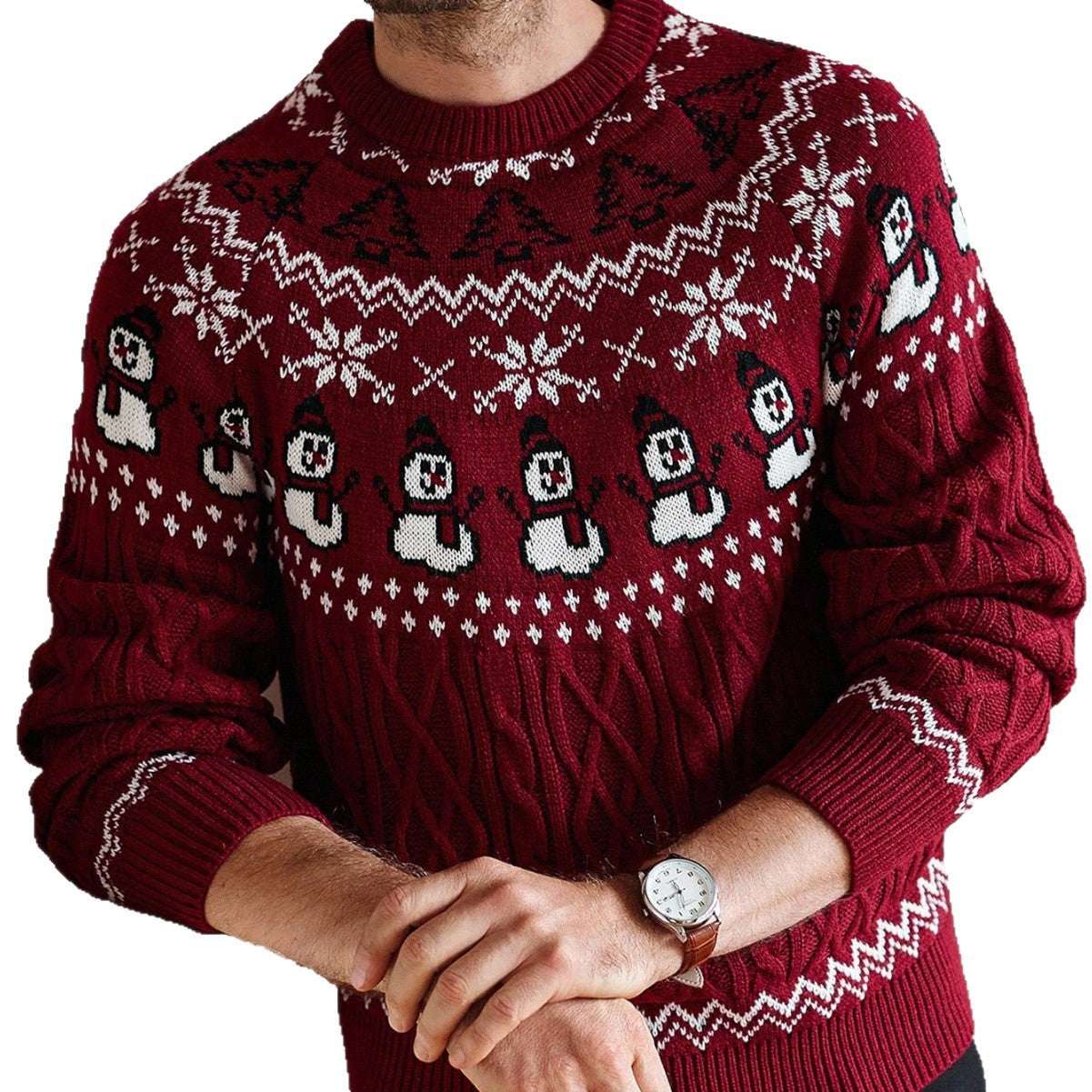 Christmas Retro Round - neck Cable Knit Sweater - Elevra