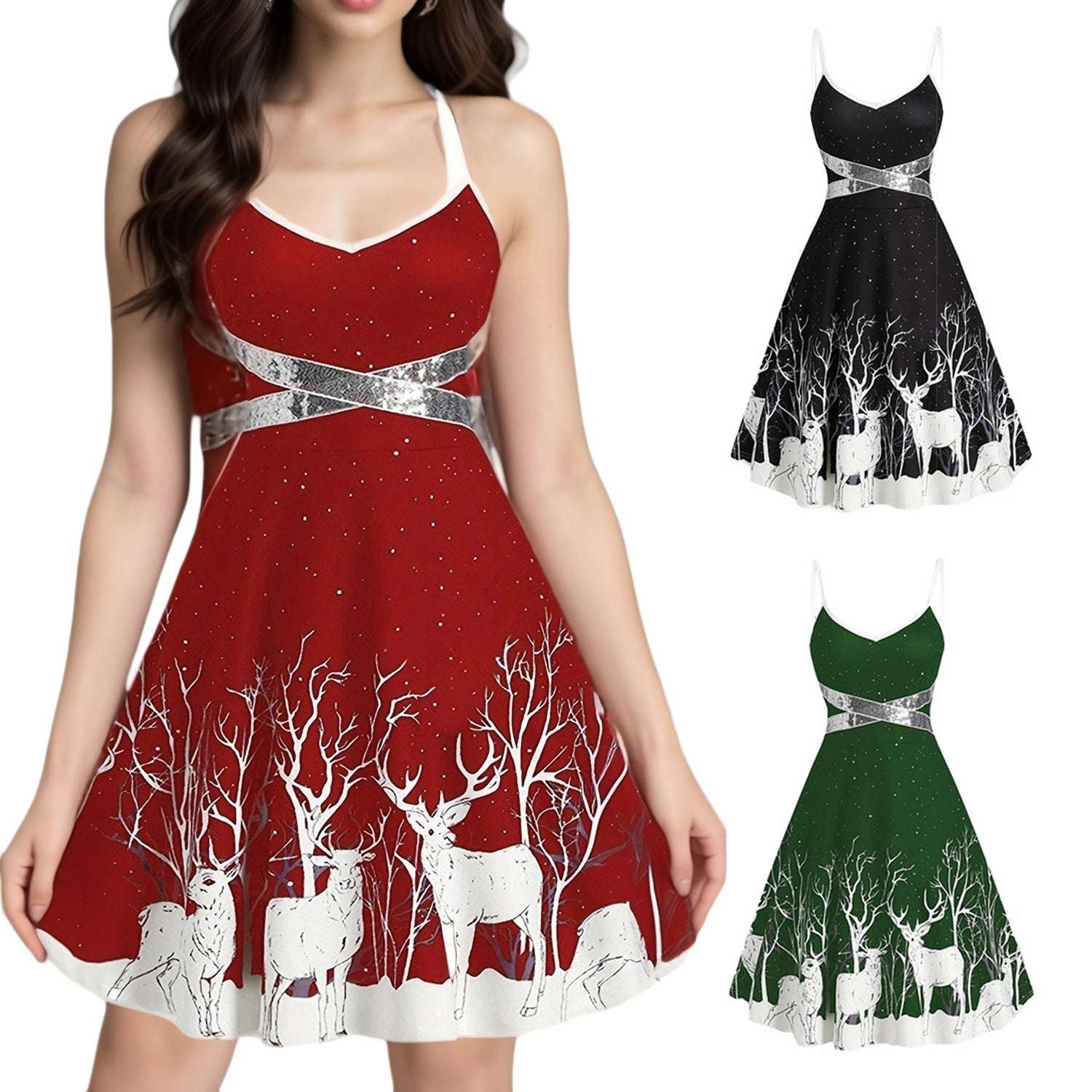 Christmas Sexy Suspenders Lace - up Dress - Elevra