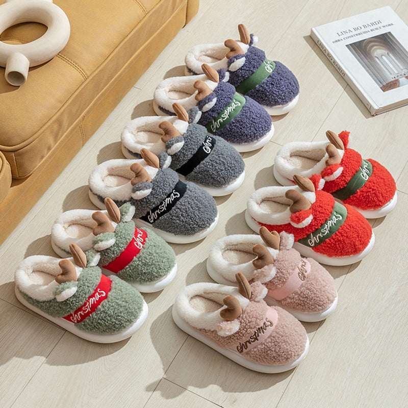 Christmas Shoes Winter Home Slippers Elk Soft Cozy Bedroom Slipper Slip On House Shoes - Elevra