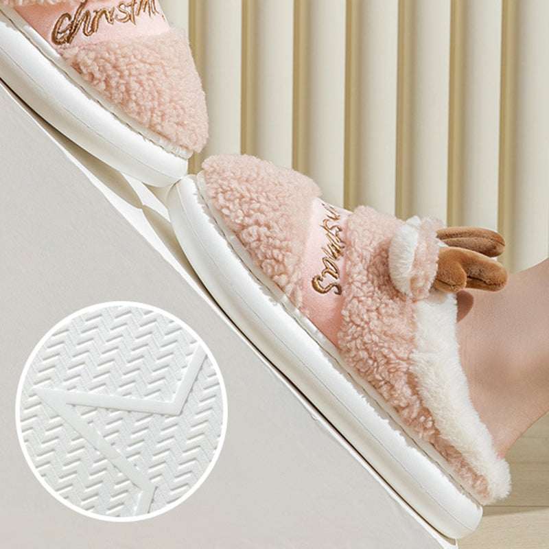 Christmas Shoes Winter Home Slippers Elk Soft Cozy Bedroom Slipper Slip On House Shoes - Elevra