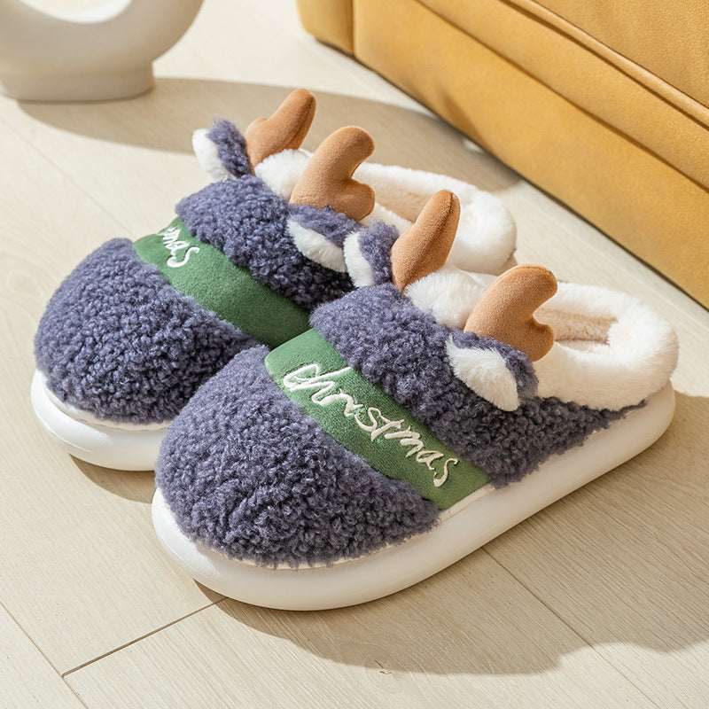 Christmas Shoes Winter Home Slippers Elk Soft Cozy Bedroom Slipper Slip On House Shoes - Elevra