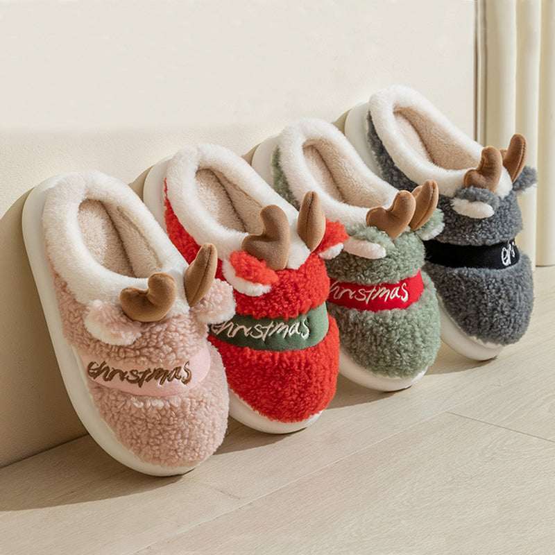 Christmas Shoes Winter Home Slippers Elk Soft Cozy Bedroom Slipper Slip On House Shoes - Elevra