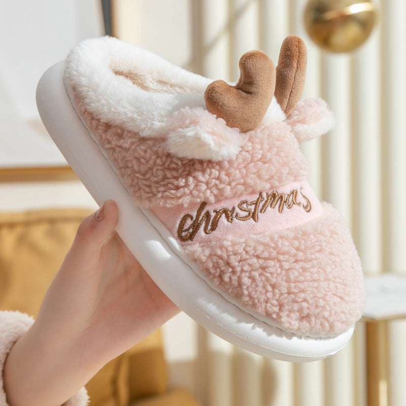 Christmas Shoes Winter Home Slippers Elk Soft Cozy Bedroom Slipper Slip On House Shoes - Elevra