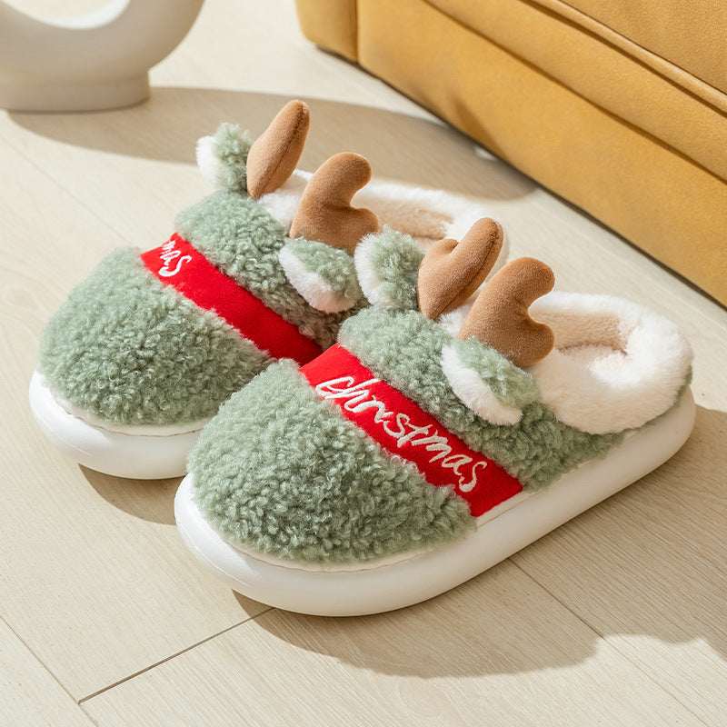 Christmas Shoes Winter Home Slippers Elk Soft Cozy Bedroom Slipper Slip On House Shoes - Elevra