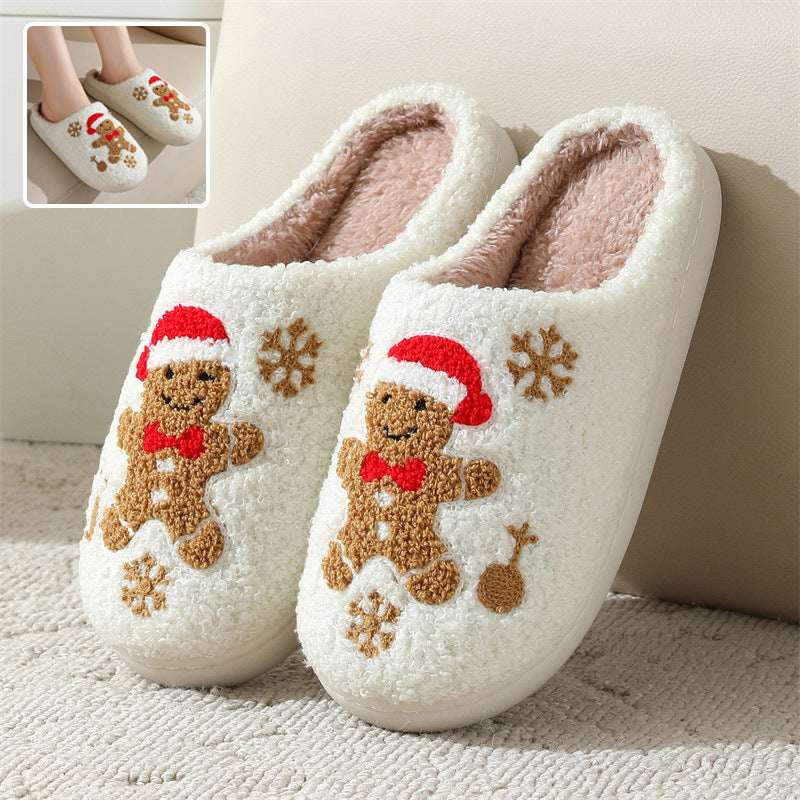 Christmas Snowflake Gingerbread Slippers Winter Indoor Non - slip Floor Bedroom Fuzzy House Shoes For Women Home Slippers - Elevra
