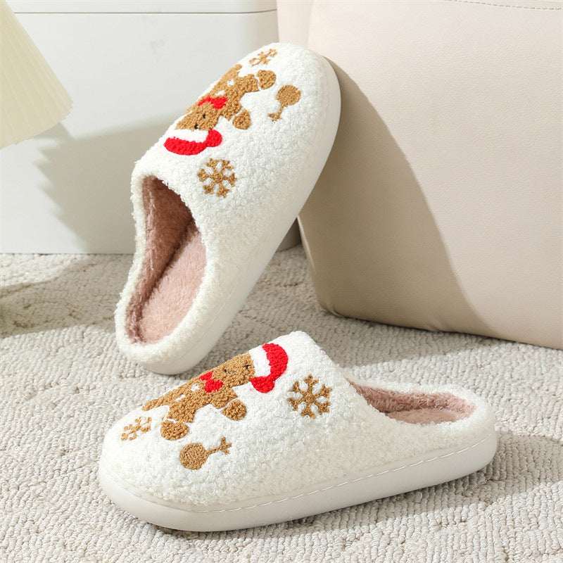 Christmas Snowflake Gingerbread Slippers Winter Indoor Non - slip Floor Bedroom Fuzzy House Shoes For Women Home Slippers - Elevra
