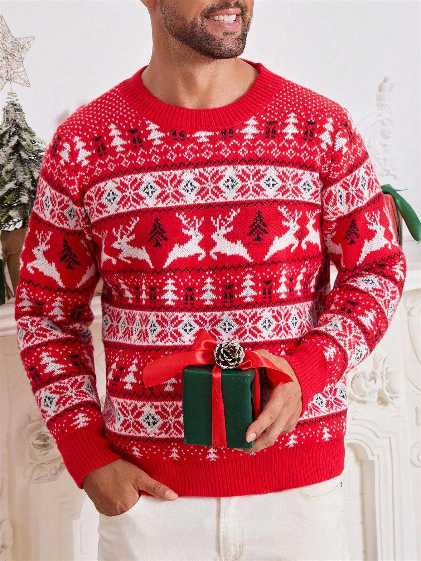 Christmas Sweater Men's Round Neck Loose Jacquard Knitwear - Elevra