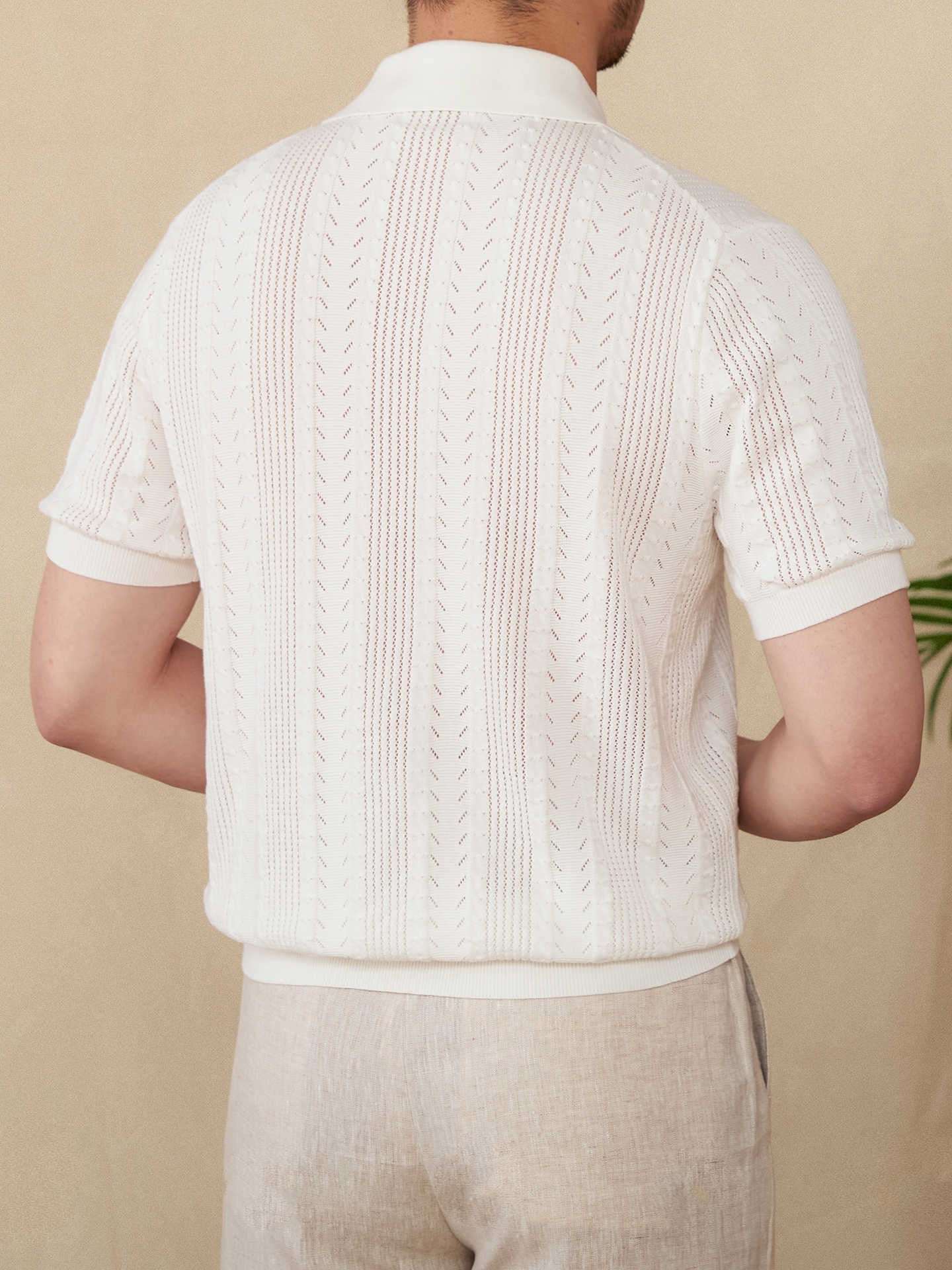 Cotton Hollow Lapel Short Sleeve POLO Knitted T-shirt - Elevra