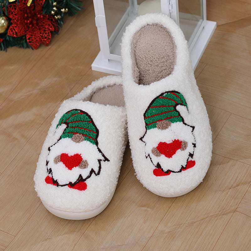Cute Cartoon Santa Claus Home Slippers Couple Indoor Floor Bedroom Slipper Christmas Warm Shoes Women Men - Elevra
