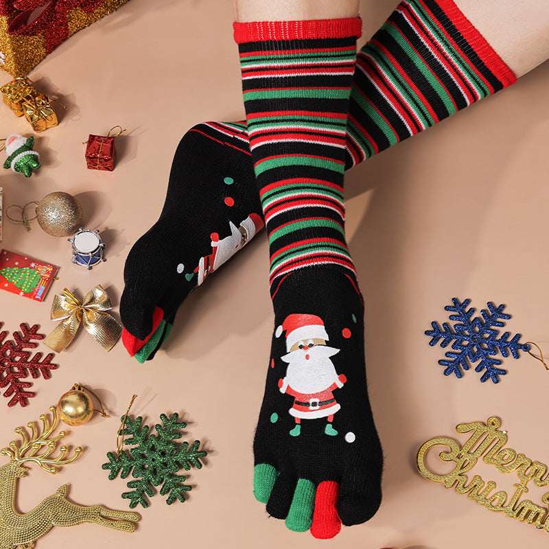 Cute Christmas Five - finger Socks Winter Elastic Sweat - absorbent Split - toe Socks For Women - Elevra