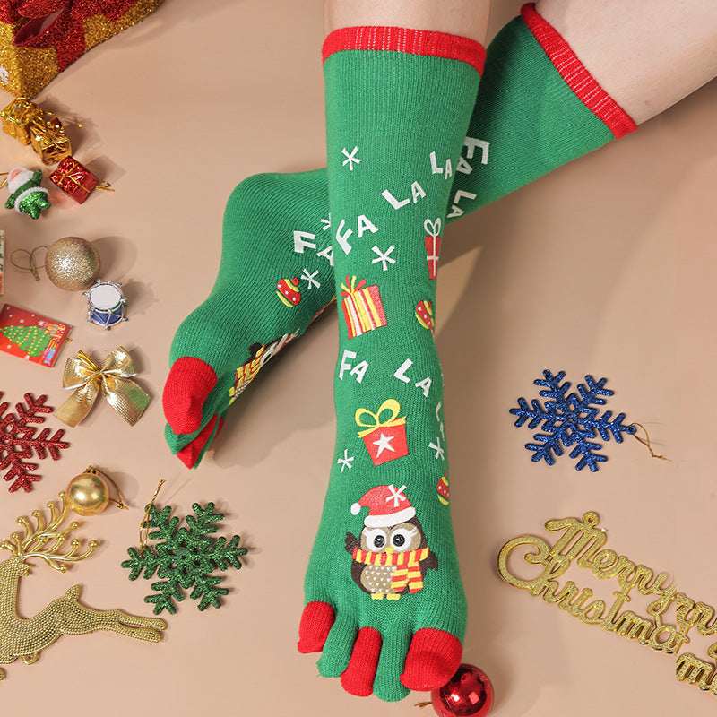 Cute Christmas Five - finger Socks Winter Elastic Sweat - absorbent Split - toe Socks For Women - Elevra