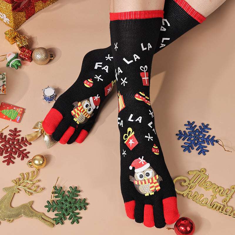 Cute Christmas Five - finger Socks Winter Elastic Sweat - absorbent Split - toe Socks For Women - Elevra