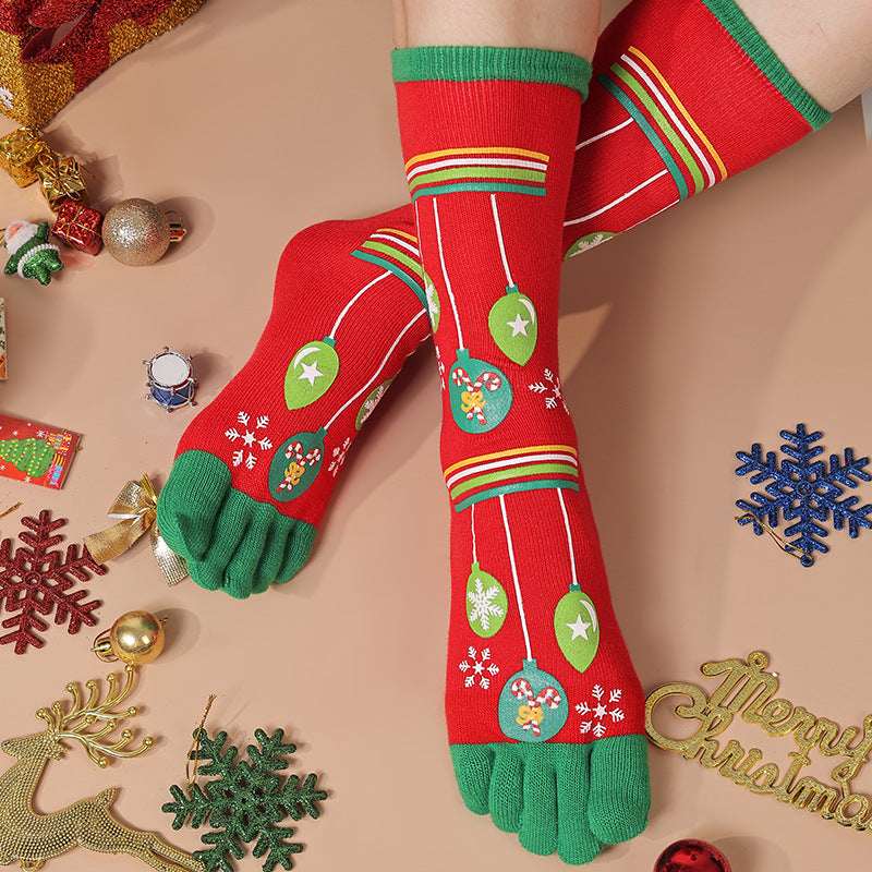 Cute Christmas Five - finger Socks Winter Elastic Sweat - absorbent Split - toe Socks For Women - Elevra