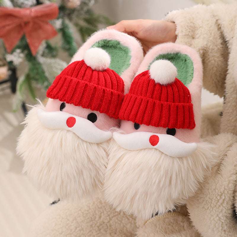 Cute Christmas Santa Claus Home Slippers Winter Warm Indoor Non - slip Floor Plush Shoes For Women - Elevra