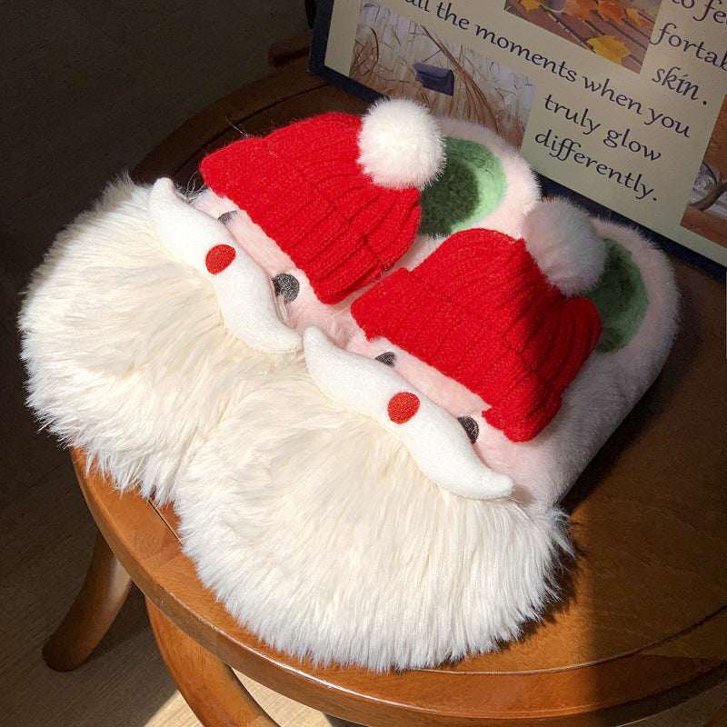 Cute Christmas Santa Claus Home Slippers Winter Warm Indoor Non - slip Floor Plush Shoes For Women - Elevra