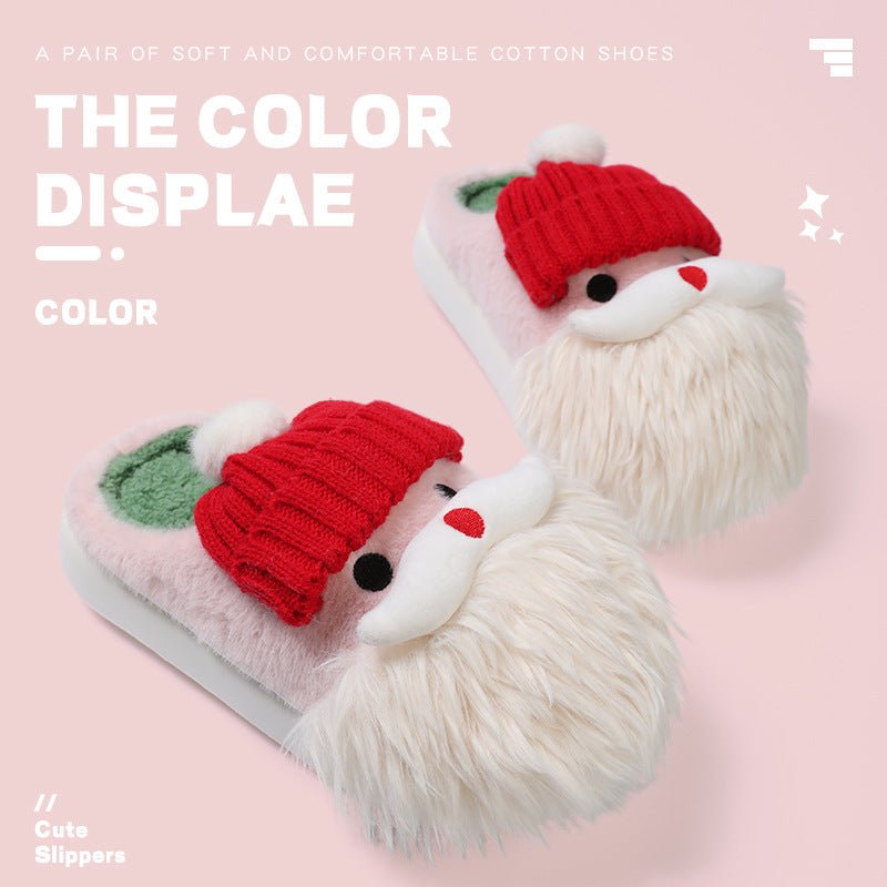 Cute Christmas Santa Claus Home Slippers Winter Warm Indoor Non - slip Floor Plush Shoes For Women - Elevra
