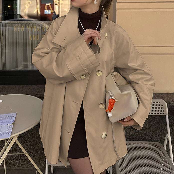 Design Mid - length Trench Coat Loose Flattering Cardigan - Elevra